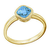 14K Yellow Gold Blue Topaz Cushion Ring