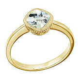 14K Yellow Gold 6 mm Cushion Green Amethyst Ring