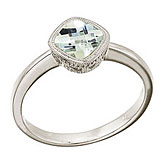 14K White Gold 6 mm Cushion Green Amethyst Ring