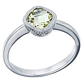14K White Gold Lemon Quartz and Diamond Ring