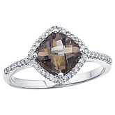 14K White Gold Smoky Topaz and Diamond Ring