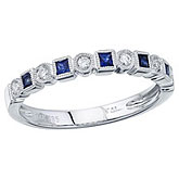 14K White Gold Stackable Princess Sapphire and Diamond Band Ring