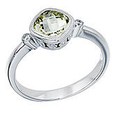 14K White Gold 6 mm Cushion Garnet and Diamond Bezel Ring