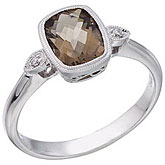 14K White Gold Smoky Topaz and Diamond Bezel Ring