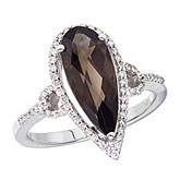 14K White Gold 4 Ct Long Pear Smoky Topaz and Diamond Ring