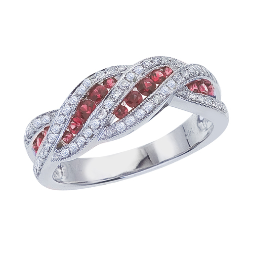14k White Gold Ruby and .27 ct Diamond Fashion Ring