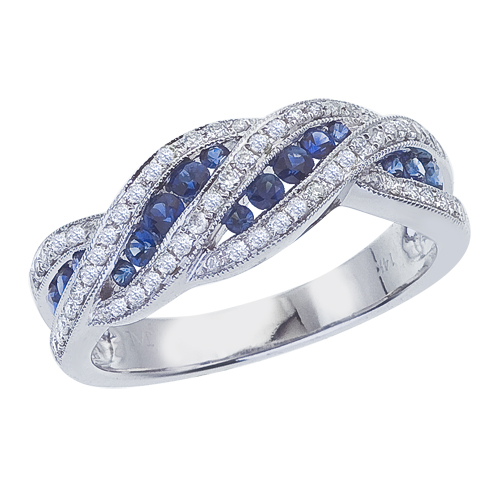 14k White Gold Sapphire and .27 ct Diamond Fashion Ring