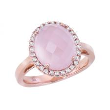 14k Rose Gold Oval Rose Quartz Cab and Diamond Ring