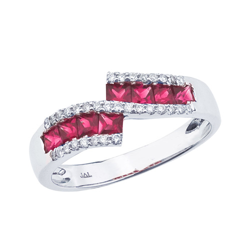 14k White Gold Ruby and .27 ct Diamond Fashion Ring