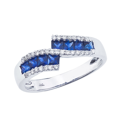14k White Gold Sapphire and .27 ct Diamond Fashion Ring