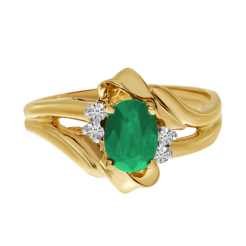14k Yellow Gold Emerald And Diamond Ring