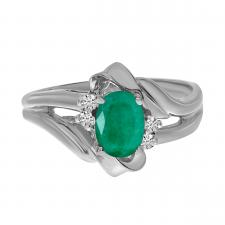 14k White Gold Emerald And Diamond Ring