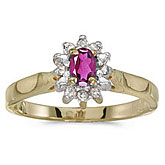 10k Yellow Gold Oval Pink Topaz And Diamond Ring