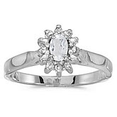 10k White Gold Oval White Topaz And Diamond Ring