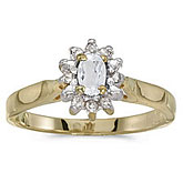 14k Yellow Gold Oval White Topaz And Diamond Ring