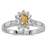14k White Gold Oval Citrine And Diamond Ring