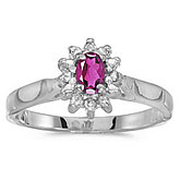 14k White Gold Oval Pink Topaz And Diamond Ring