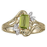 10k Yellow Gold Emerald-cut Peridot And Diamond Ring