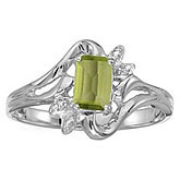 10k White Gold Emerald-cut Peridot And Diamond Ring