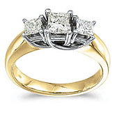 14k Yellow Gold 1.00 Ct Three Stone Trellis Diamond Ring