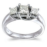 14k White Gold 1.00 Ct Three Stone Trellis Diamond Ring