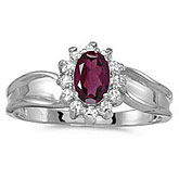 10k White Gold Oval Rhodolite Garnet And Diamond Ring