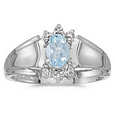 10k White Gold Oval Aquamarine And Diamond Ring