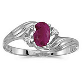 10k White Gold Oval Ruby And Diamond Ring