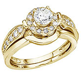 14K Yellow Gold .75 Ct Round Diamond Band Bridal Ring Set