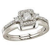 14K White Gold Princess Diamond Band Ring Set