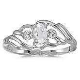 10k White Gold Oval White Topaz And Diamond Ring