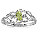 10k White Gold Oval Peridot And Diamond Ring