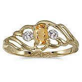14k Yellow Gold Oval Citrine And Diamond Ring