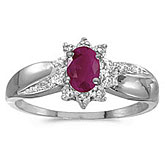 10k White Gold Oval Ruby And Diamond Ring