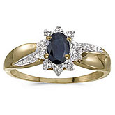14k Yellow Gold Oval Sapphire And Diamond Ring