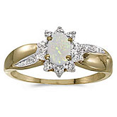 14k Yellow Gold Oval Opal And Diamond Ring