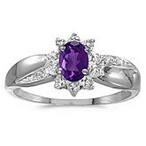 14k White Gold Oval Amethyst And Diamond Ring