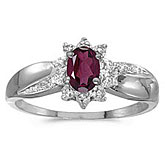 14k White Gold Oval Rhodolite Garnet And Diamond Ring