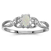 10k White Gold Oval Opal And Diamond Ring