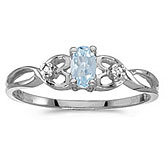 14k White Gold Oval Aquamarine And Diamond Ring