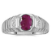 10k White Gold Oval Ruby And Diamond Ring