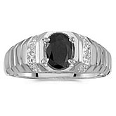 10k White Gold Oval Onyx And Diamond Ring
