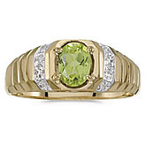 14k Yellow Gold Oval Peridot And Diamond Ring