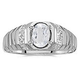 14k White Gold Oval White Topaz And Diamond Ring