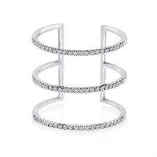 14k White Gold Three Row Negative Space Diamond Fashion Ring