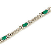 14K White Gold Oval Emerald and Diamond Bracelet