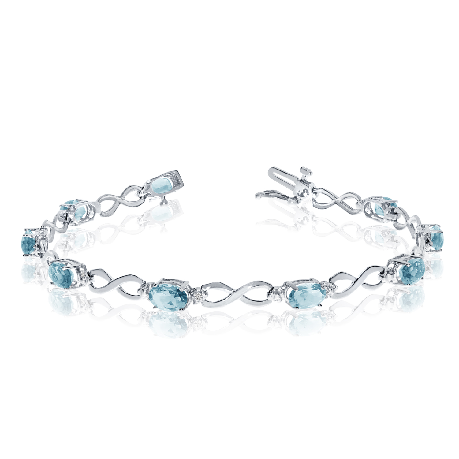 14K White Gold Oval Aquamarine and Diamond Bracelet