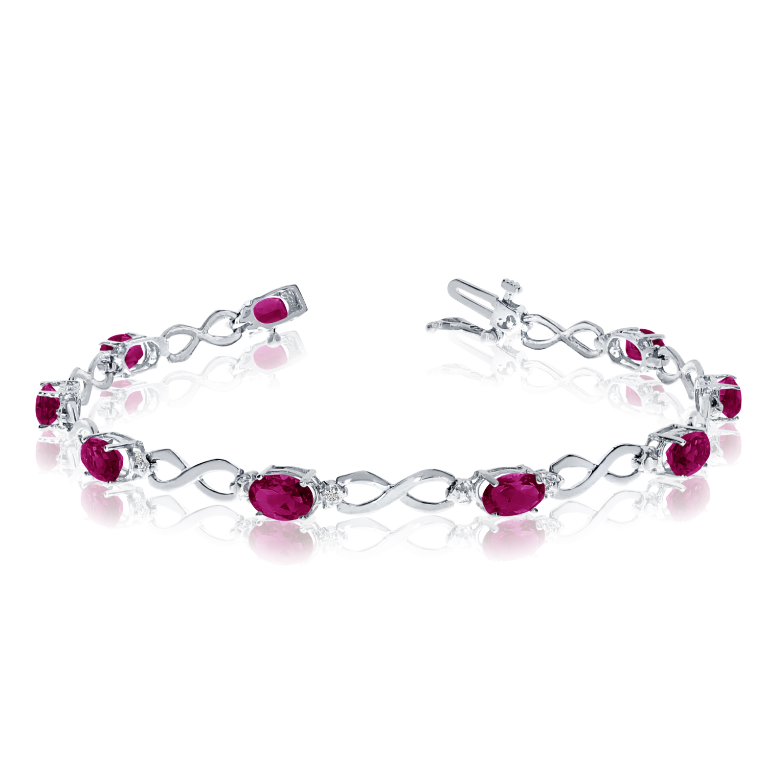 14K White Gold Oval Ruby and Diamond Bracelet