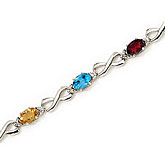14K White Gold Oval Multi and Diamond Bracelet