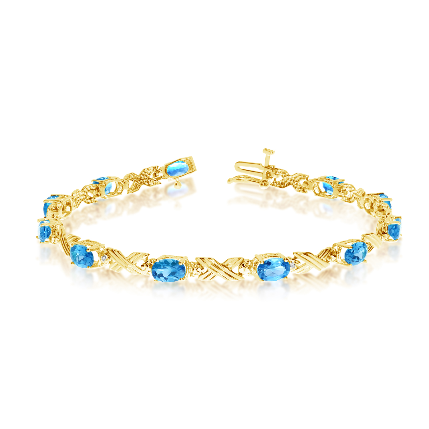 10K Yellow Gold Oval Blue Topaz and Diamond Bracelet
